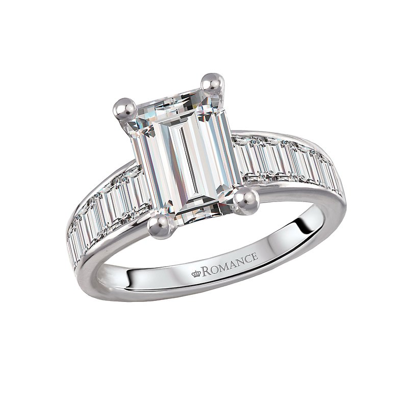 Orbelle 14K White Gold Semi-Mount Engagement Ring with Baguette Diamonds