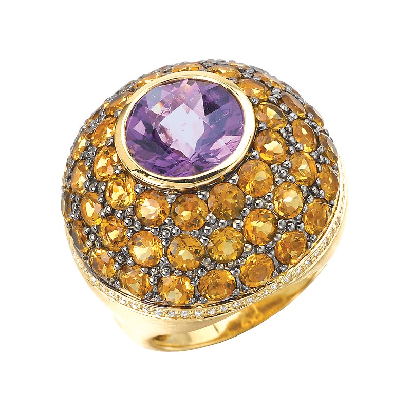 Luxora 18K Yellow Gold Citrine and Amethyst Gemstone Fashion Ring