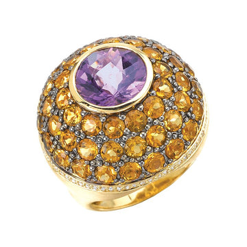 Luxora 18K Yellow Gold Citrine and Amethyst Gemstone Fashion Ring