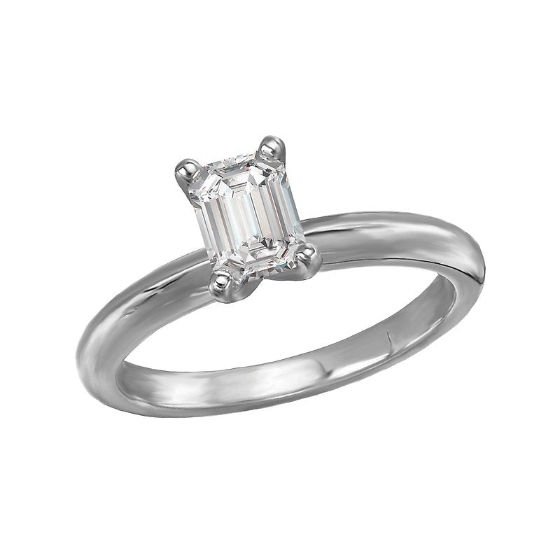 Glemera Solitaire Semi-Mount Diamond Engagement Ring - 14K White Gold Emerald Shape 3/4 Carat