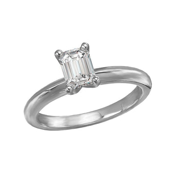Glemera Solitaire Semi-Mount Diamond Engagement Ring - 14K White Gold Emerald Shape 3/4 Carat
