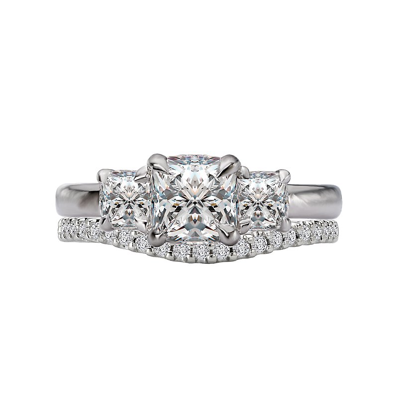 Orbelle 3 Stone Semi-Mount Lab Grown Diamond Ring | Cushion Shape | 14K White Gold