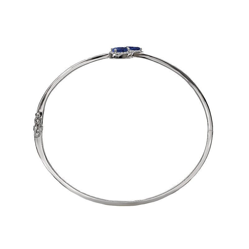 Luxora 14K White Gold Hinged Cuff Bracelet with Oval Sapphire and Diamond Halo