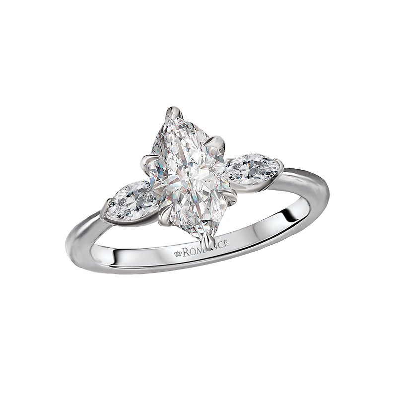 Orbelle 14K White Gold Marquise Diamond 3-Stone Semi-Mount Engagement Ring