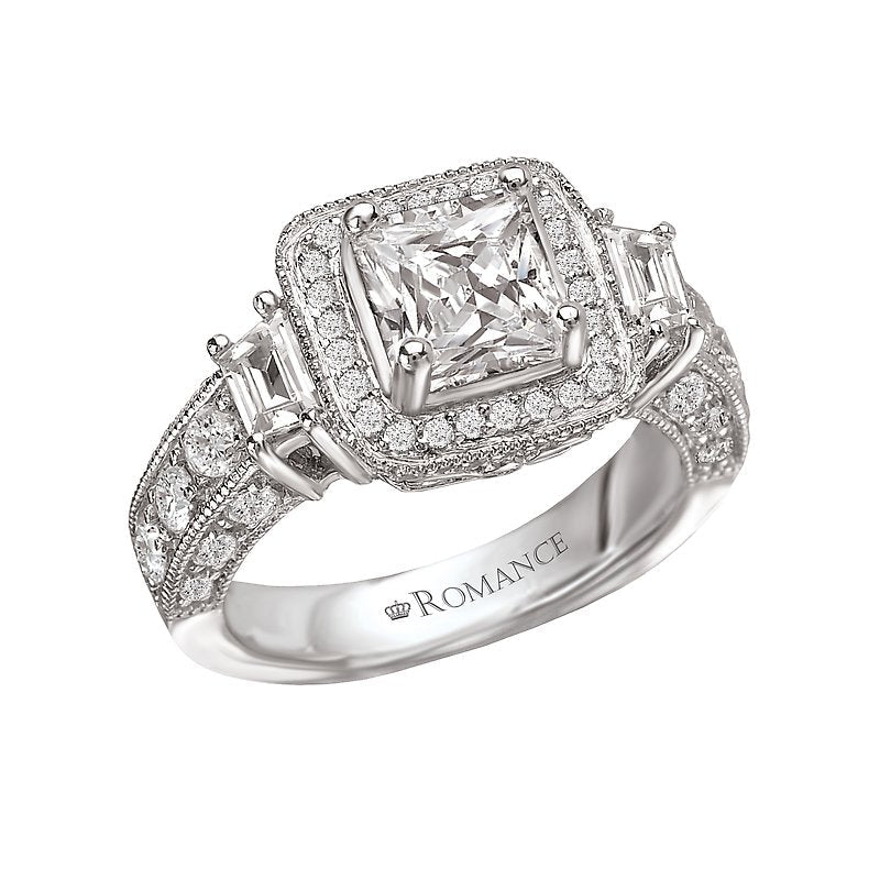 Orbelle Halo Semi-Mount Diamond Ring | 14K White Gold Princess Cut