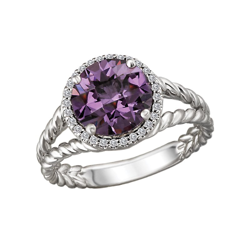 Luxora 14K White Gold Halo Amethyst and Diamond Fashion Ring