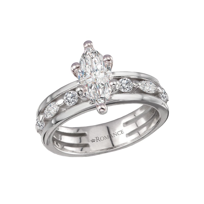 Orbelle Three Row Semi-Mount Diamond Engagement Ring | Bandora 14K White Gold Band