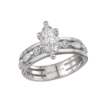 Orbelle Three Row Semi-Mount Diamond Engagement Ring | Bandora 14K White Gold Band