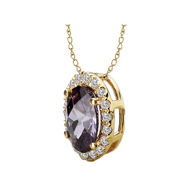 Luxora Oval Amethyst Gemstone and Diamond Pendant in 14K White Gold