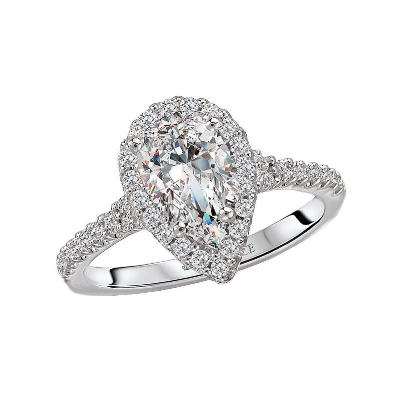 Orbelle Halo Semi-Mount Diamond Ring | 14K White Gold Pear Shaped