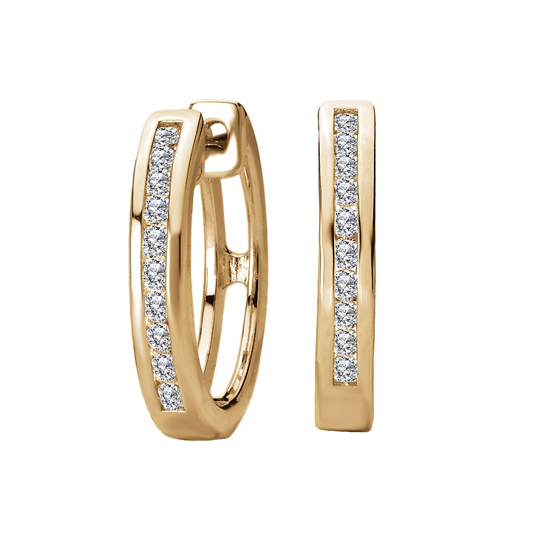 Luxora 14kt Yellow Gold Diamond Hoop Earrings - Round White Diamond Channel Set Earrings