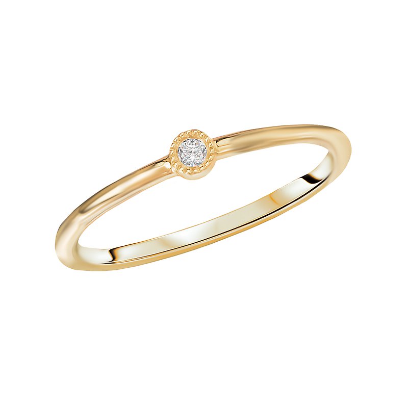 Luxora Ladies Fashion Ring - 14K Yellow Gold Round Bezel Set Diamond Ring
