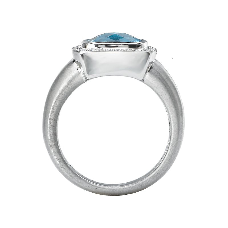 Luxora 14K White Gold Blue Topaz Diamond Halo Ring