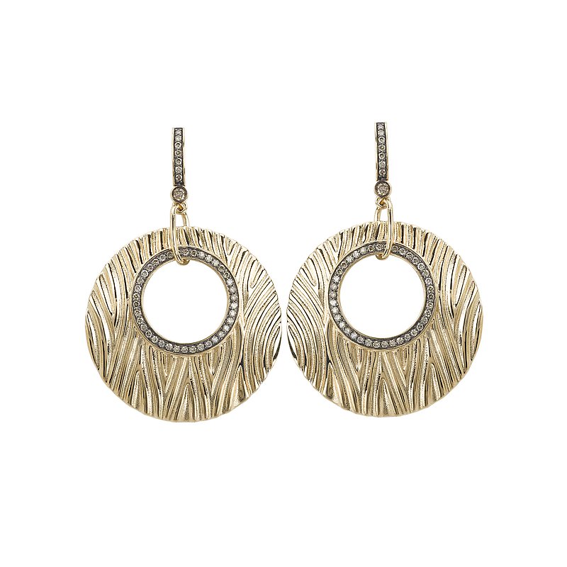 Luxora 14K Yellow Gold Round Cognac Diamond Post Earrings