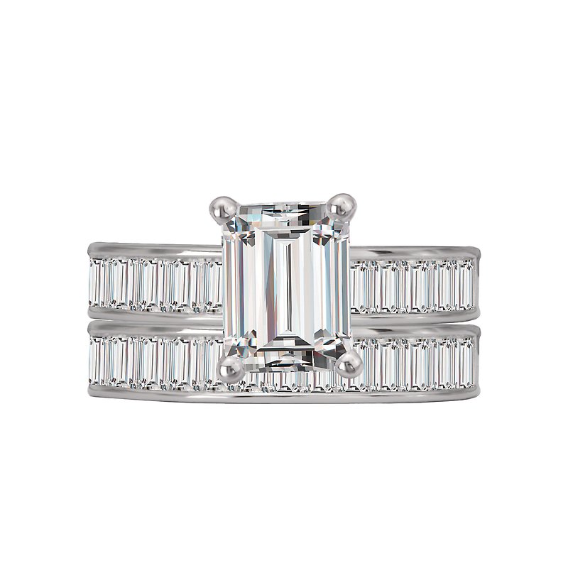 Orbelle Lab Grown Diamond Engagement Ring - Bandora 14K White Gold Band with Baguette Diamonds