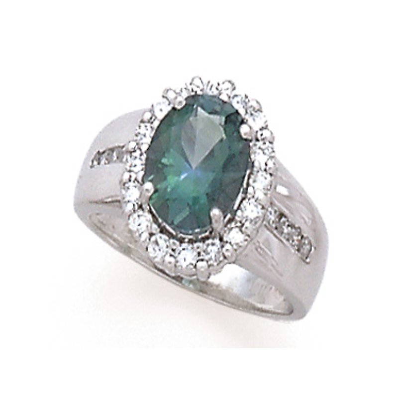 Aurenza Classics Oval Cut Evergreen Topaz Ring in 14K White Gold with Diamonds