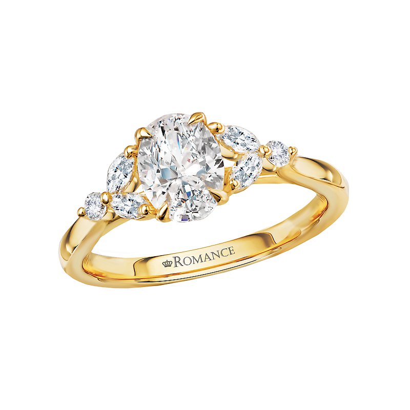 Bandora 14K Yellow Gold Semi-Mount Engagement Ring with Marquise and Round Diamonds
