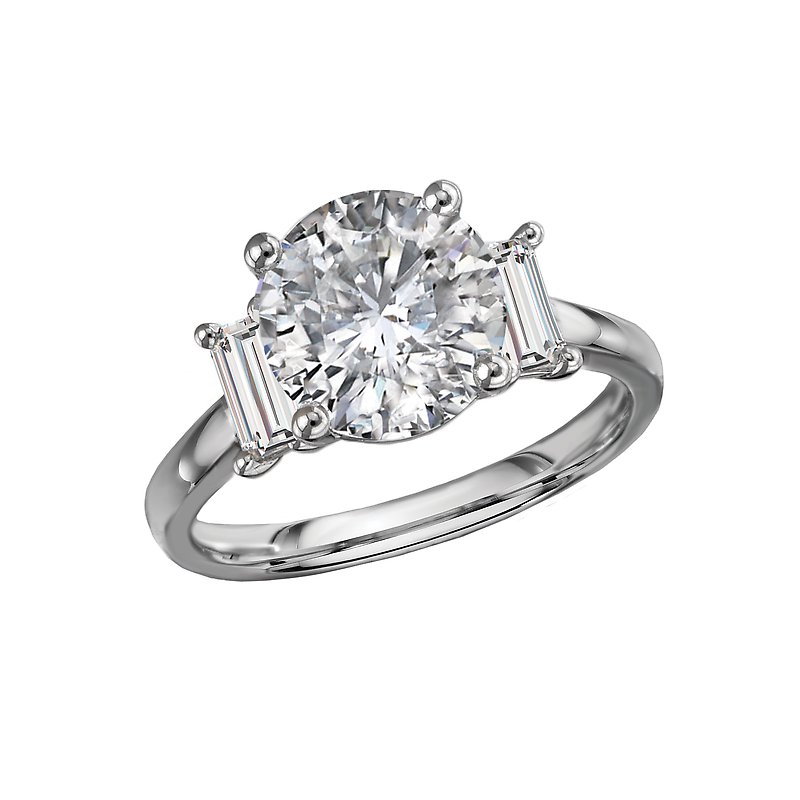 Lab Grown Diamond 3-Stone Baguette Semi-Mount Engagement Ring in 14K White Gold