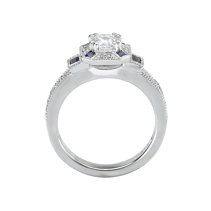 Orbelle Petite Halo Sapphire and Diamond Semi-Mount Ring in 14K White Gold