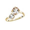 Luxora 14K Yellow Gold Ladies Fashion 3-Stone Ring with Green Amethyst and Blue Topaz