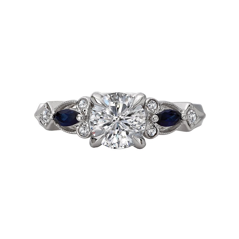 Bandora 14K White Gold Semi-Mount Diamond Ring with Lab Grown Diamond and Sapphires