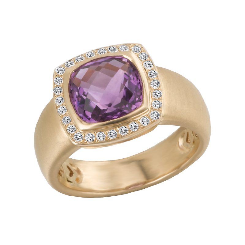 Luxora 14K Yellow Gold Amethyst Cushion Halo Ring