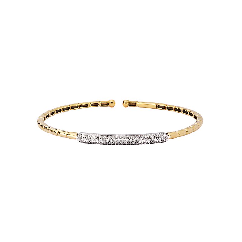 Luxora Two-Toned Diamond Cuff Bracelet - 14kt Yellow Gold & White Gold with Round Diamonds