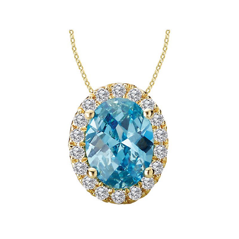 Luxora Oval Cut Swiss Blue Topaz and Diamond Pendant in 14K Yellow Gold