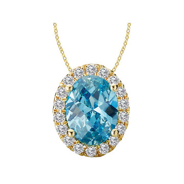 Luxora Oval Cut Swiss Blue Topaz and Diamond Pendant in 14K Yellow Gold