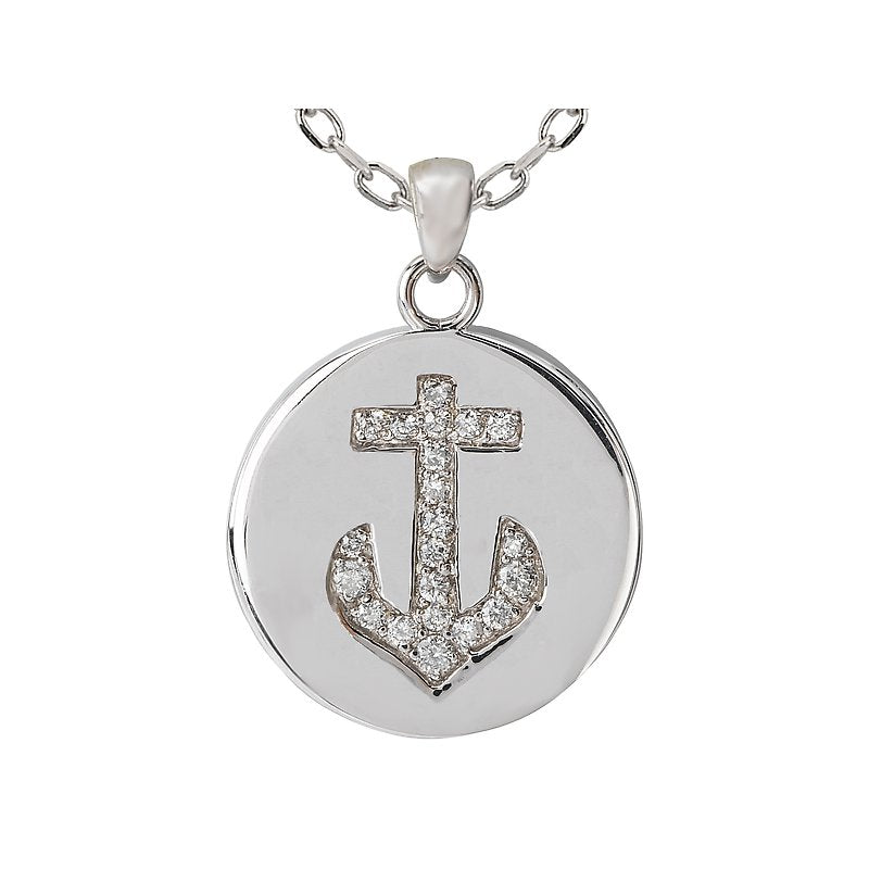 Aurenza Classics 14KW Round Diamond Anchor Disc Pendant, 0.23CTW