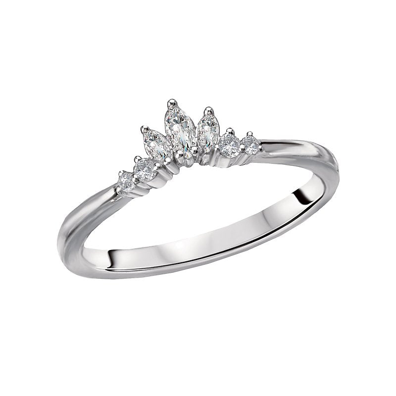 Glemera Curved Nesting Wedding Band in 14K White Gold with Round and Marquise Diamonds