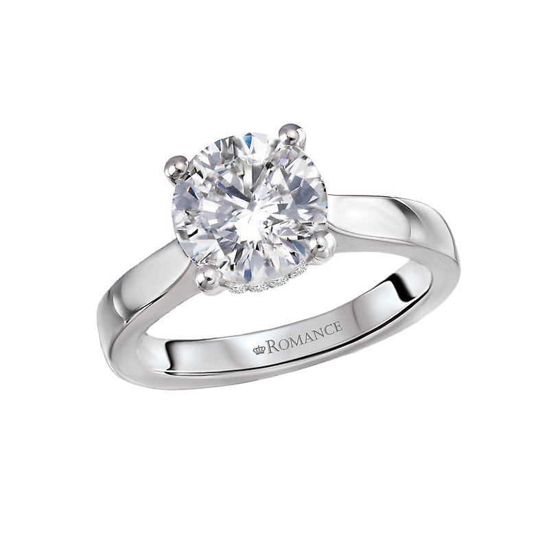 Orbelle Diamond Semi-Mount Hidden Halo Engagement Ring 14K White Gold 8.2mm Round