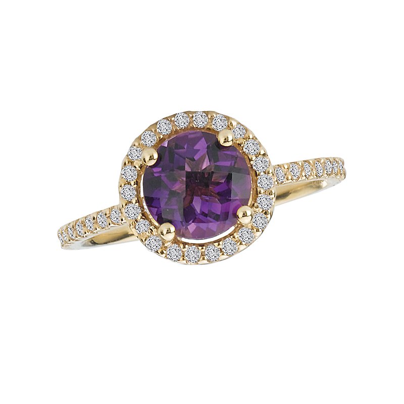 Luxora 14K Yellow Gold Halo Amethyst and Diamond Ring