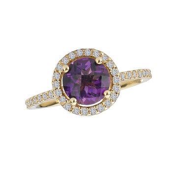 Luxora 14K Yellow Gold Halo Amethyst and Diamond Ring