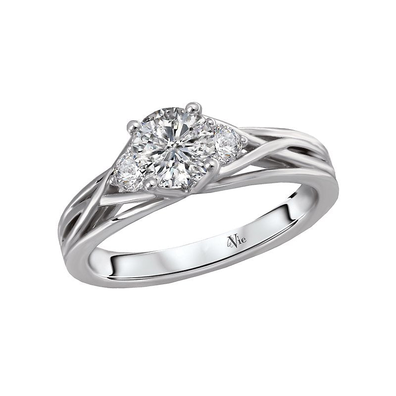 Glemera 3 Stone Semi-Mount Diamond Engagement Ring in 14K White Gold