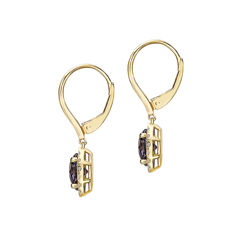 Luxora Amethyst and Diamond Halo Dangle Earrings in 14K Yellow Gold