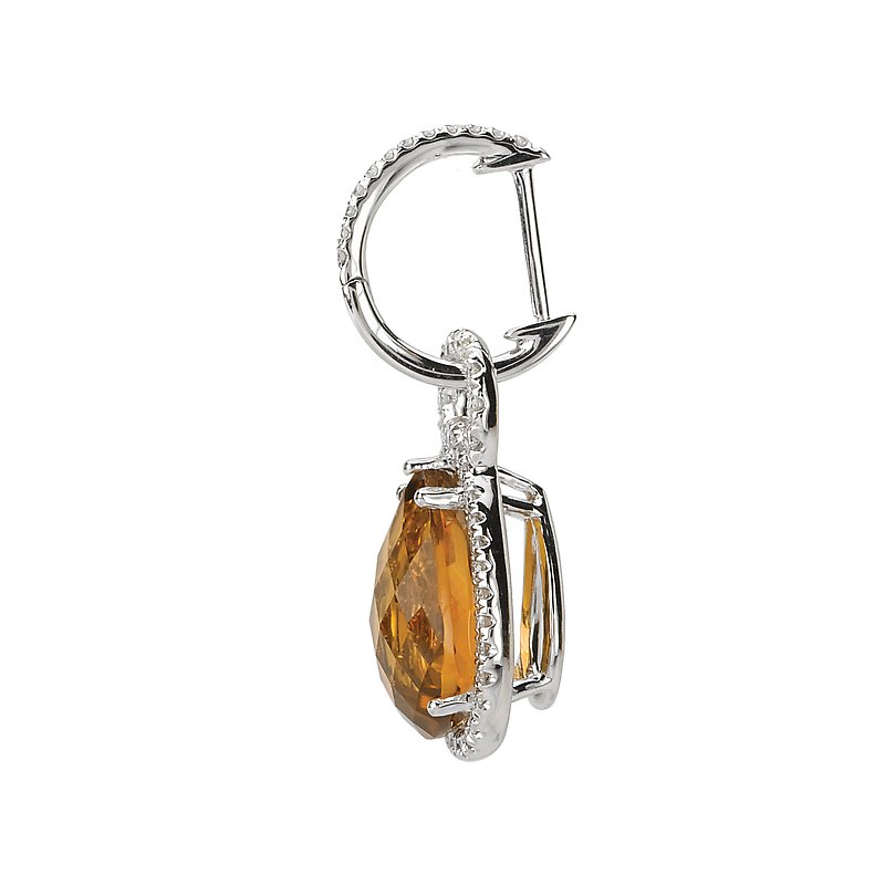 Luxora Citrine and Diamond Halo Earrings in 14K White Gold