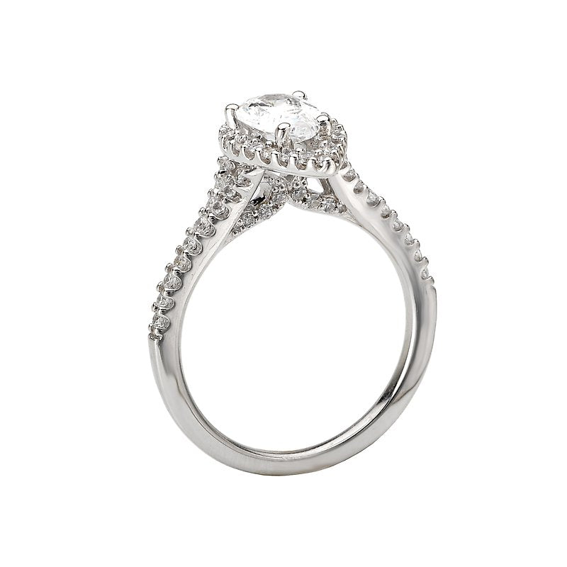 Orbelle Halo Semi-Mount Diamond Ring | 14K White Gold Pear Shaped