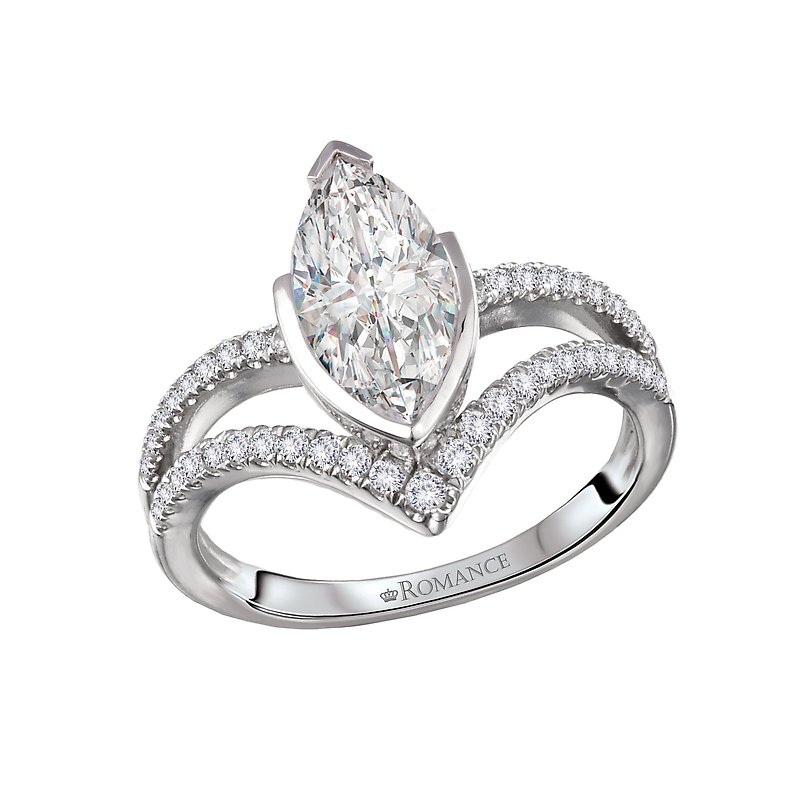 Orbelle 14K White Gold Marquise Diamond Split V-Curved Semi-Mount Ring