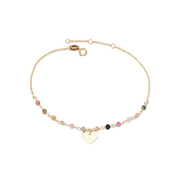 Luxora Italian 14kt Gold Heart Charm Bracelet with Multi-Colored Tourmaline Beads