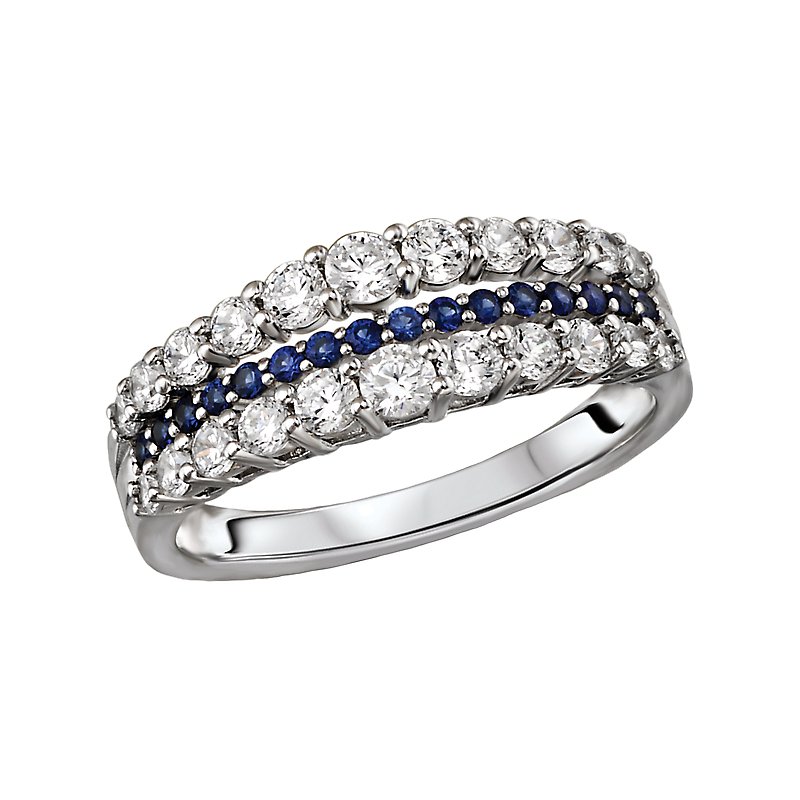 Luxora Classic 14K White Gold Diamond and Sapphire Ladies Fashion Ring