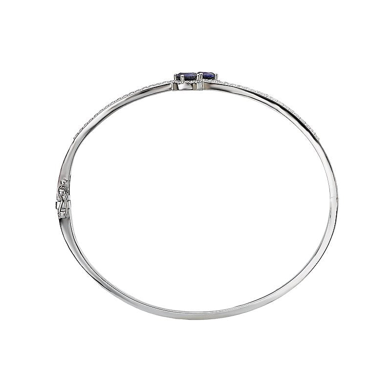 Luxora Ladies Fashion Gemstone Bracelet | 14K White Gold Cuff with Sapphire and Diamond Halo