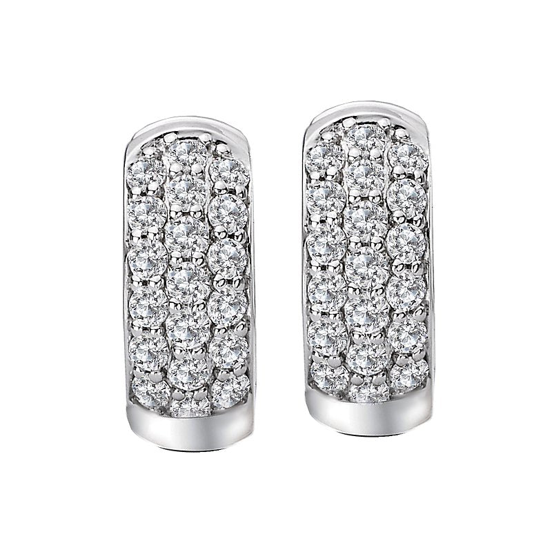 Luxora Ladies Diamond Huggie Earrings | 14K White Gold Round Cut Diamond Earrings