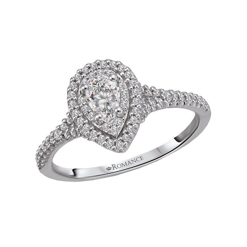 Orbelle Petite Halo Diamond Engagement Ring in 14K White Gold with Pear Center Stone