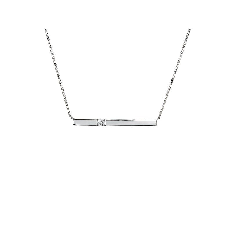 Luxora 14K White Gold Diamond Bar Necklace | Adjustable Rollo Chain