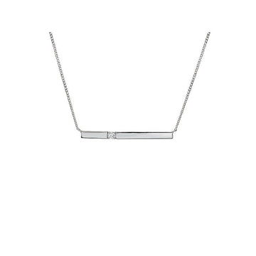 Luxora 14K White Gold Diamond Bar Necklace | Adjustable Rollo Chain
