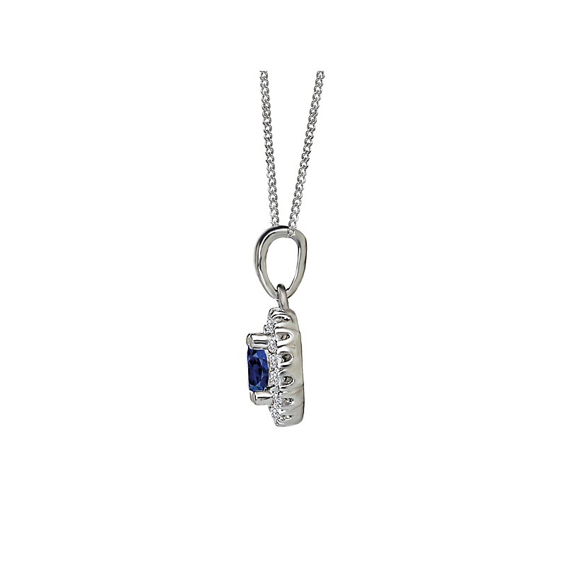 Luxora 14K White Gold Diamond Halo Sapphire Pendant