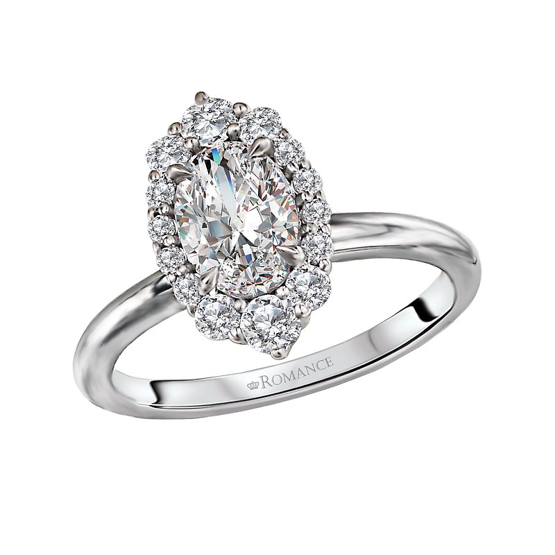 Orbelle Halo Diamond Semi-Mount Engagement Ring | 14K White Gold Oval 7.5x5.5mm