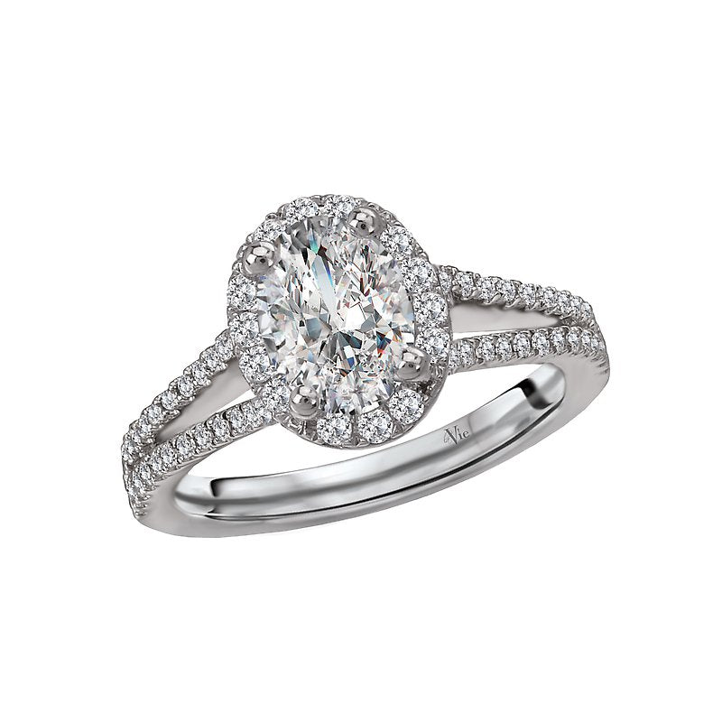 Glemera Split Shank Oval Halo Diamond Ring Semi-Mount in 14K White Gold