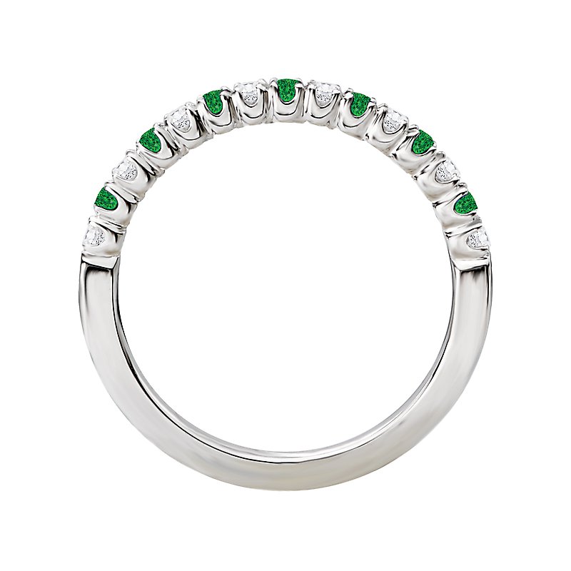Luxora Ladies Fashion Gemstone Ring - 14K White Gold Stackable Ring with Tsavorite and Diamonds